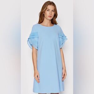 DKNY Light Blue Short Sleeve Chiffon Trim Shift Dress New‎ Size 4